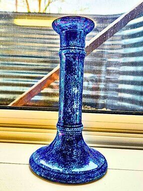 Vintage Grimwades Byzanta Ware Blue Lustre Candlestick Iridescent Stoke England